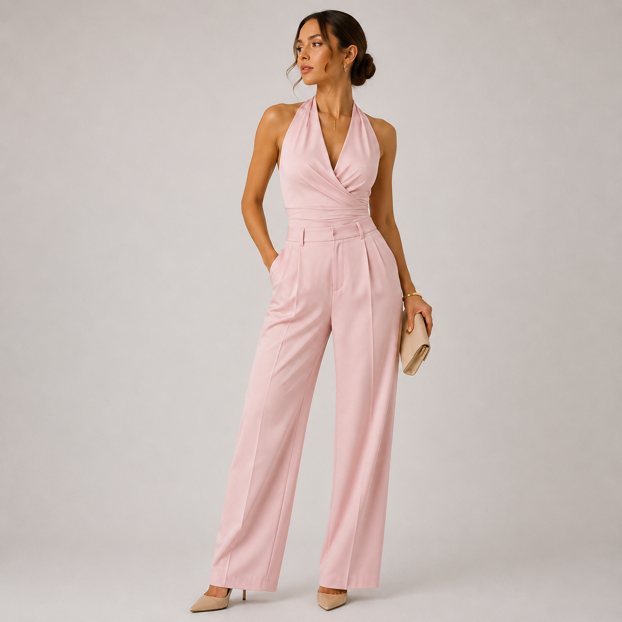 Women's Halter Neck Jumpsuit Wide Leg Elegant Evening Wear