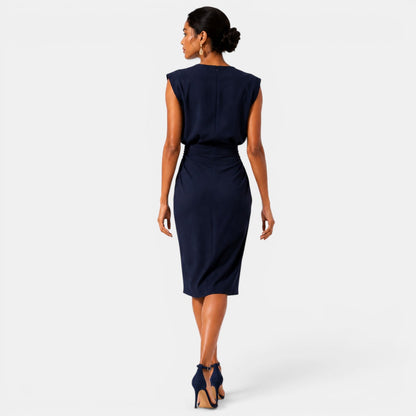 Women's Elegant Midi Dress Ruched Silhouette Formal Event Wear