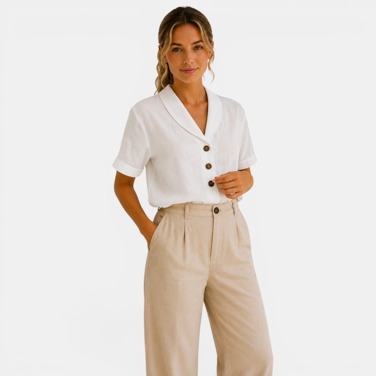 Women's Short Sleeve Blouse Relaxed Fit Button Front Shirt