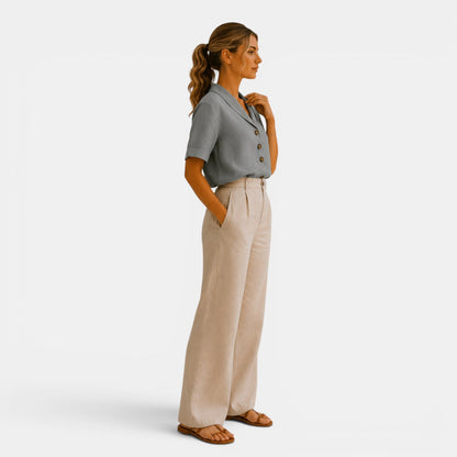Women's Short Sleeve Blouse Relaxed Fit Button Front Shirt