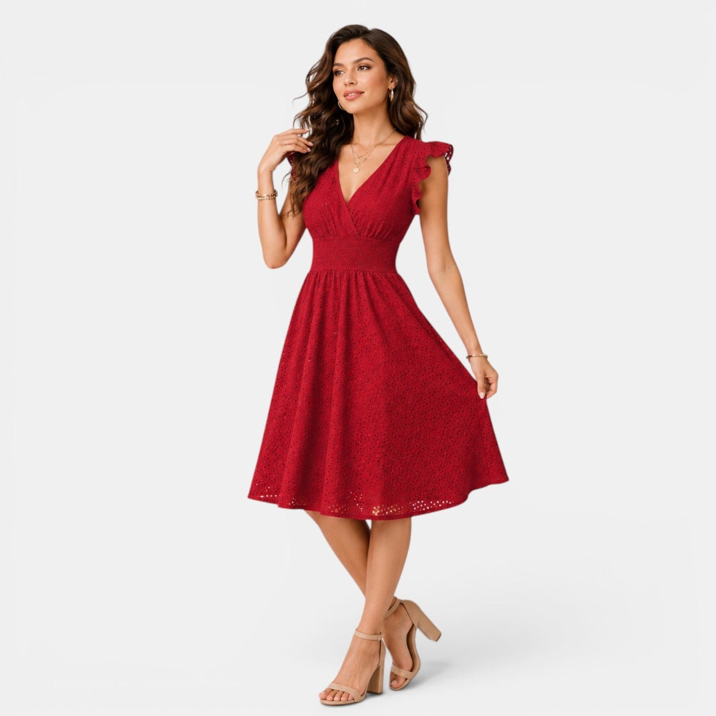 Women's Lace Midi Dress Lightweight Elegant Fit & Flare