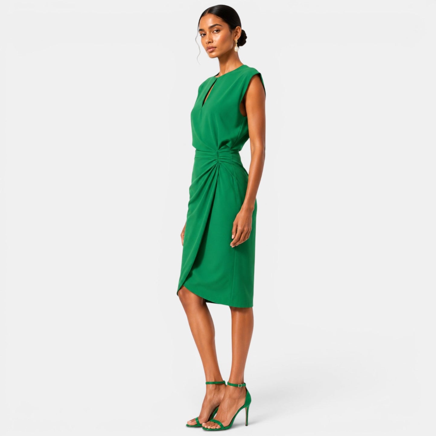 Women's Elegant Midi Dress Ruched Silhouette Formal Event Wear
