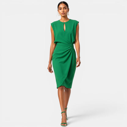 Women's Elegant Midi Dress Ruched Silhouette Formal Event Wear