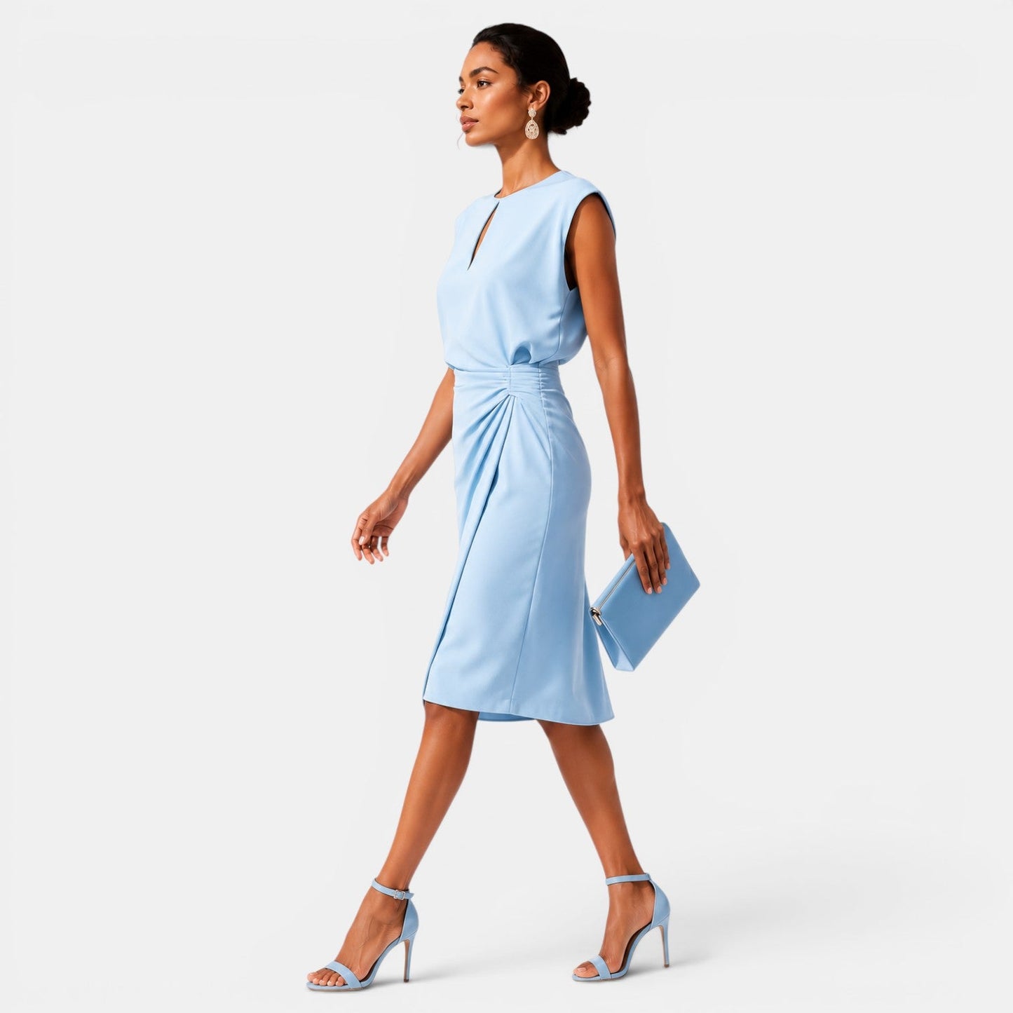 Women's Elegant Midi Dress Ruched Silhouette Formal Event Wear