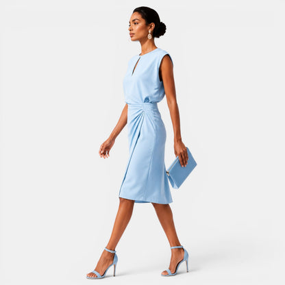 Women's Elegant Midi Dress Ruched Silhouette Formal Event Wear