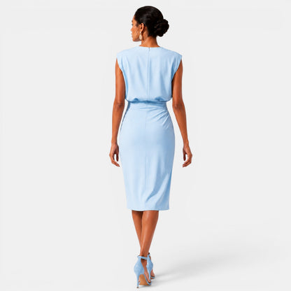 Women's Elegant Midi Dress Ruched Silhouette Formal Event Wear