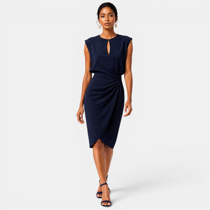 Women's Elegant Midi Dress Ruched Silhouette Formal Event Wear