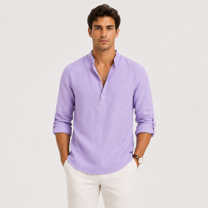Men's Casual Long Sleeve Henley Shirt Lightweight and Linen Look