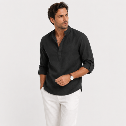 Men's Casual Long Sleeve Henley Shirt Lightweight and Linen Look
