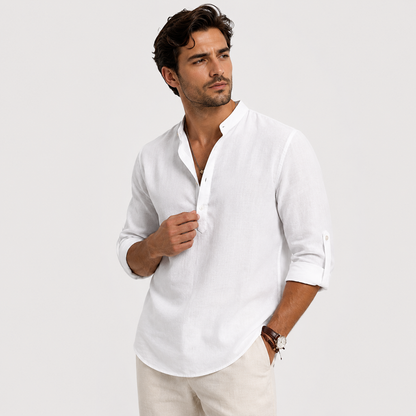 Men's Casual Long Sleeve Henley Shirt Lightweight and Linen Look