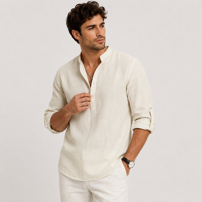 Men's Casual Long Sleeve Henley Shirt Lightweight and Linen Look