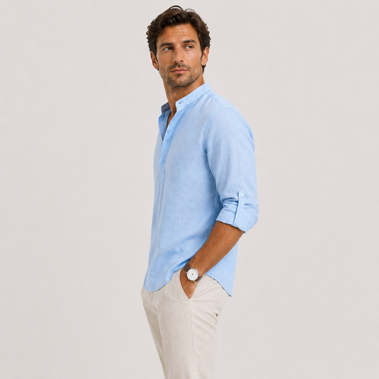 Men's Casual Long Sleeve Henley Shirt Lightweight and Linen Look