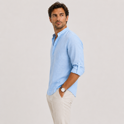 Men's Casual Long Sleeve Henley Shirt Lightweight and Linen Look