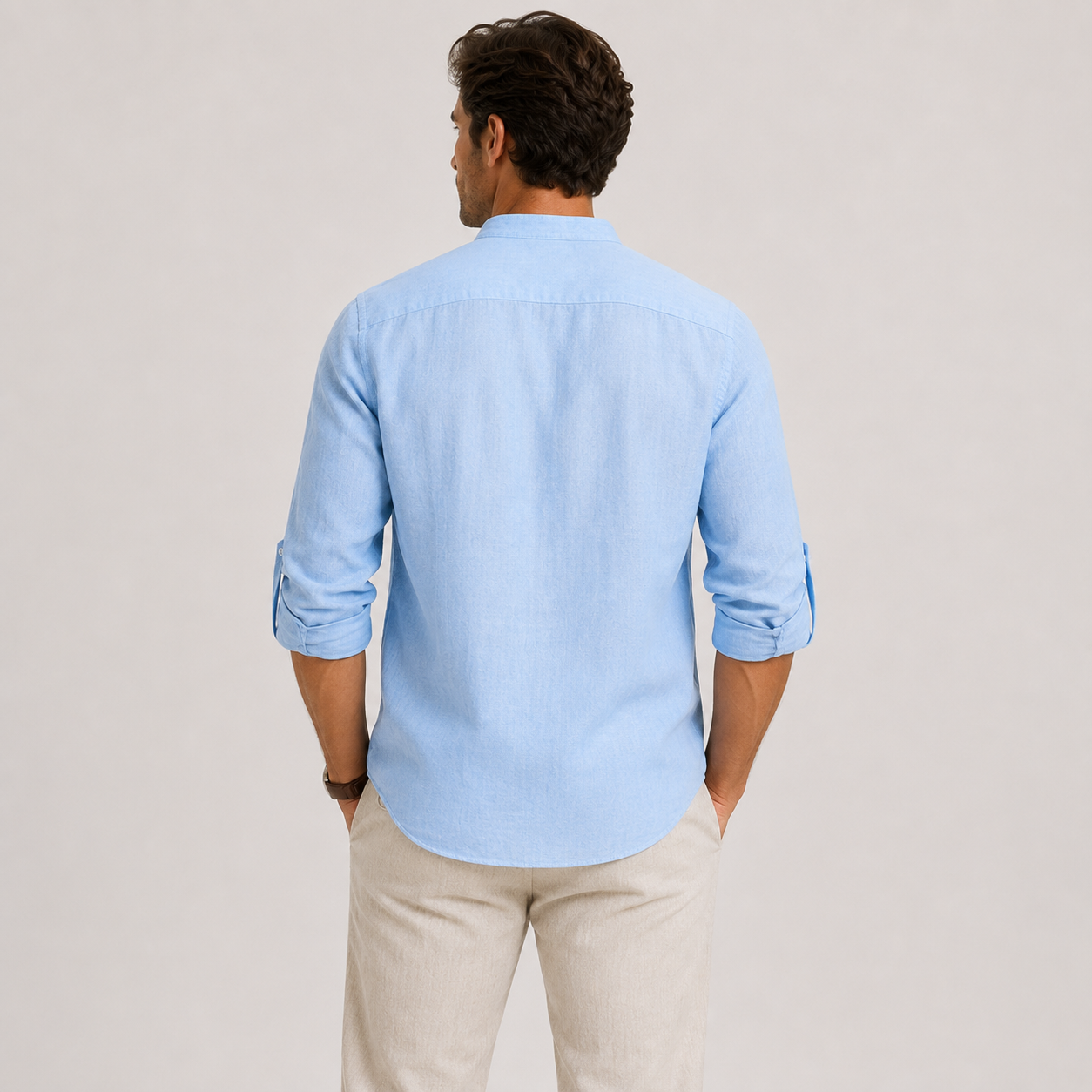 Men's Casual Long Sleeve Henley Shirt Lightweight and Linen Look