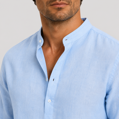 Men's Casual Long Sleeve Henley Shirt Lightweight and Linen Look