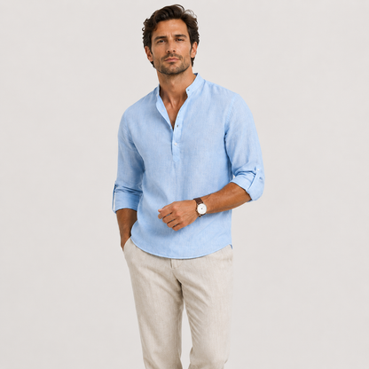 Men's Casual Long Sleeve Henley Shirt Lightweight and Linen Look