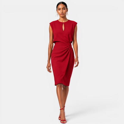 Women's Elegant Midi Dress Ruched Silhouette Formal Event Wear