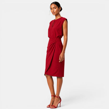 Women's Elegant Midi Dress Ruched Silhouette Formal Event Wear