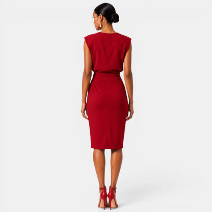 Women's Elegant Midi Dress Ruched Silhouette Formal Event Wear