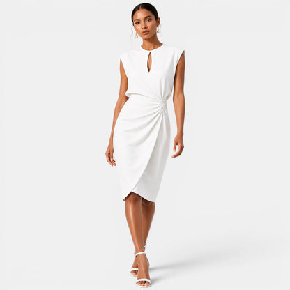 Women's Elegant Midi Dress Ruched Silhouette Formal Event Wear