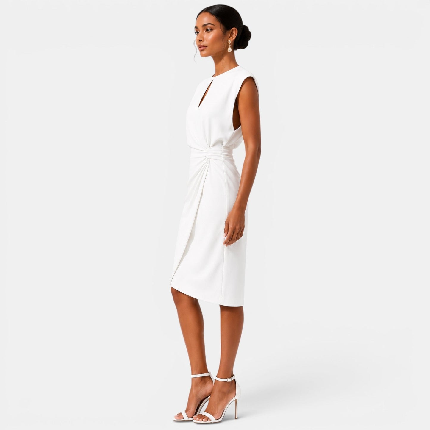 Women's Elegant Midi Dress Ruched Silhouette Formal Event Wear