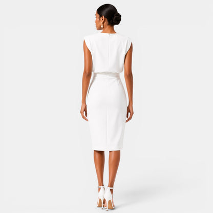 Women's Elegant Midi Dress Ruched Silhouette Formal Event Wear
