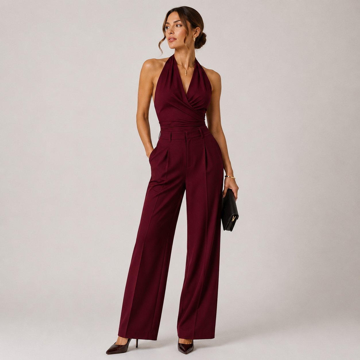 Women's Halter Neck Jumpsuit Wide Leg Elegant Evening Wear