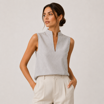 Women's Sleeveless Striped V-Neck Blouse Lightweight Casual Top