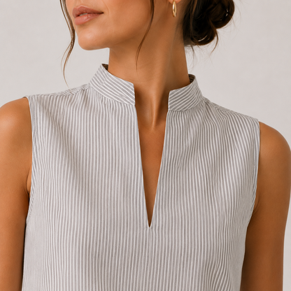 Women's Sleeveless Striped V-Neck Blouse Lightweight Casual Top