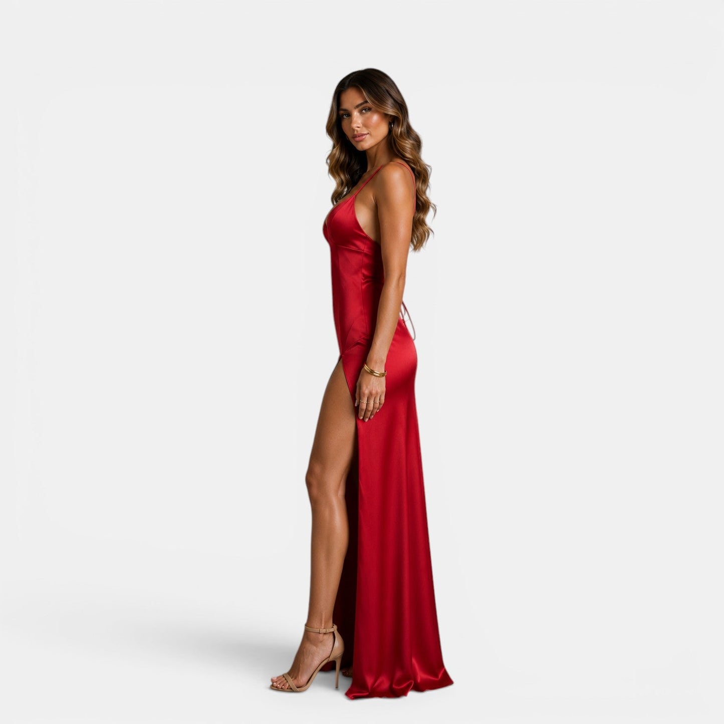 Women's Silk Look Maxi Dress Elegant Sleeveless Formal Dress