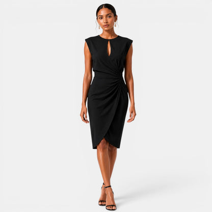 Women's Elegant Midi Dress Ruched Silhouette Formal Event Wear