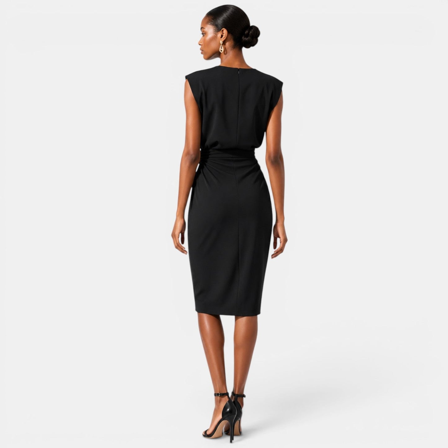 Women's Elegant Midi Dress Ruched Silhouette Formal Event Wear