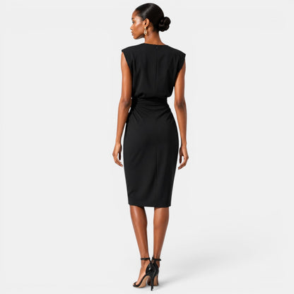 Women's Elegant Midi Dress Ruched Silhouette Formal Event Wear