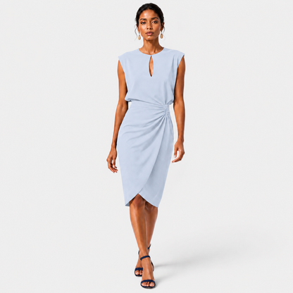 Women's Elegant Midi Dress Ruched Silhouette Formal Event Wear