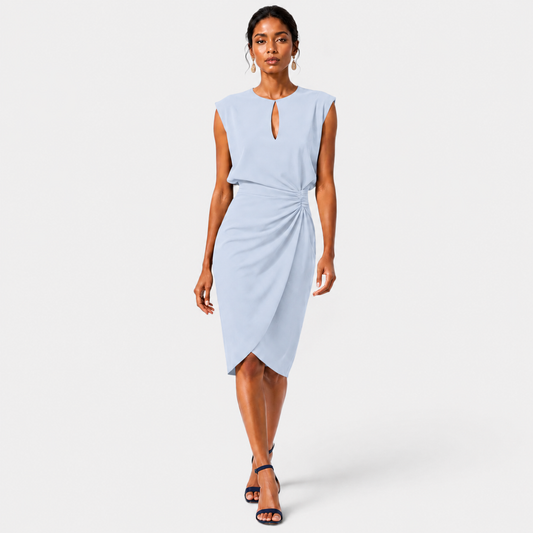 Women's Elegant Midi Dress Ruched Silhouette Formal Event Wear