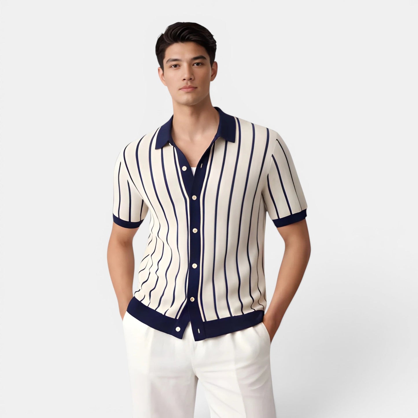 Men’s Striped Knit Polo Shirt
