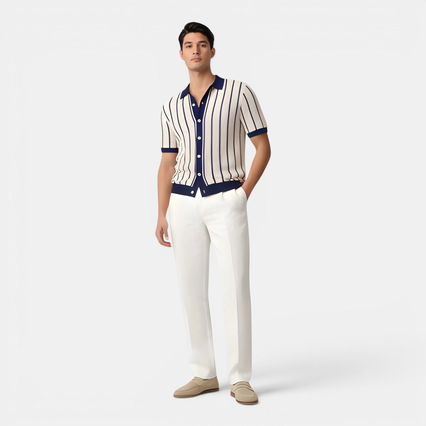 Men’s Striped Knit Polo Shirt